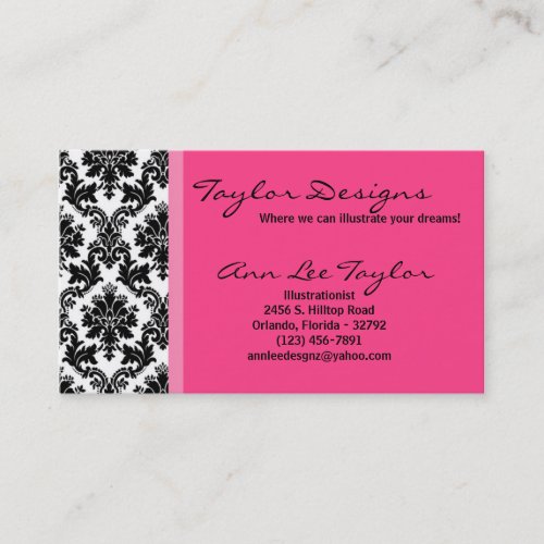 Damask and Hot Pink Elegant Trendy Business Card