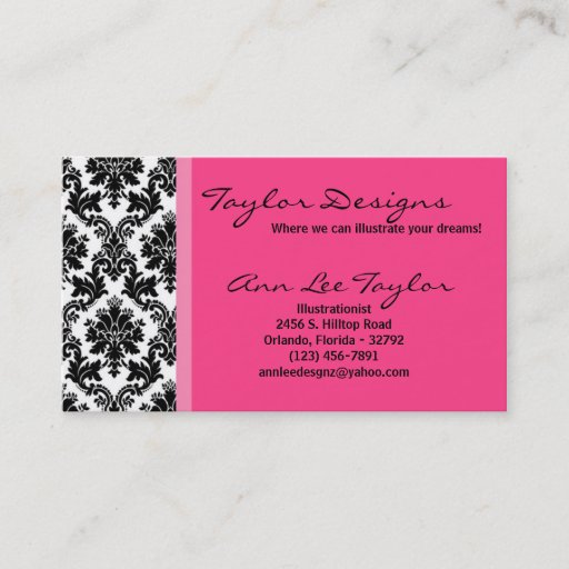 Customizable Damask and Hot Pink Elegant Trendy Business Card