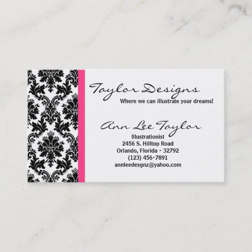 Damask and Hot Pink Elegant Trendy Business Card