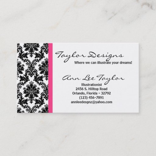 Customizable Damask and Hot Pink Elegant Trendy Business Card