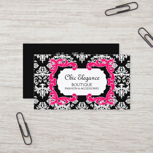 Customizable Damask and Hot Pink Flourish Business Card