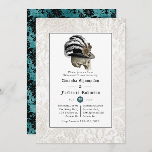 Damask and Lace Gothic Wedding Rehearsal Dinner Invitation