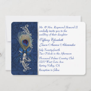 Damask and Peacock Feather Wedding Invitation