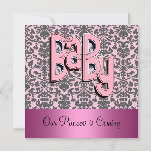 Damask and Pink Baby Shower Invitation