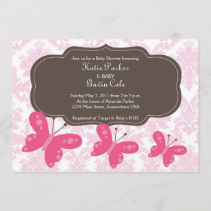 Damask and Pink Butterfly Invitation