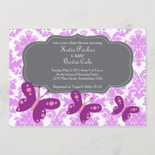 Damask and Purple Butterfly Invitation