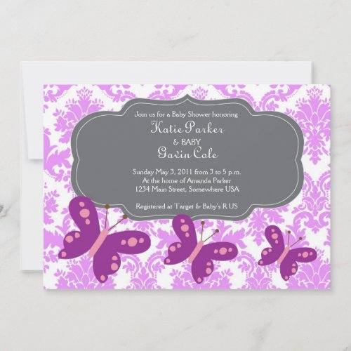 Damask and Purple Butterfly Invitation