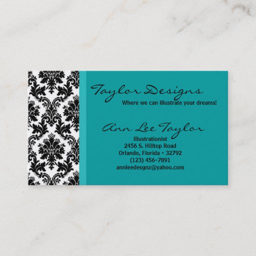 Customizable Damask and Teal Elegant Trendy Chic Business Card