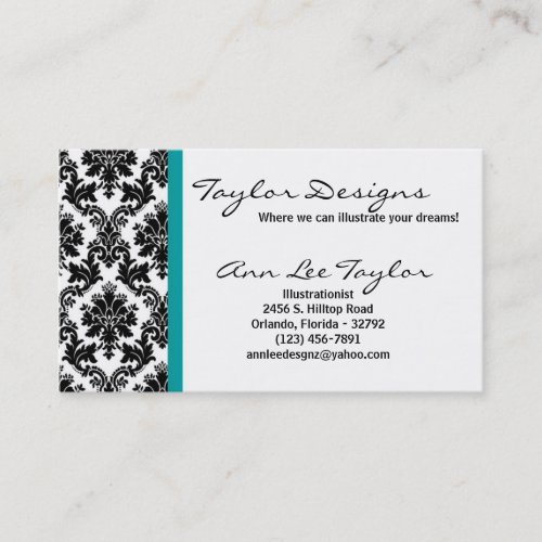 Damask and Teal Elegant Trendy Chic Business Card