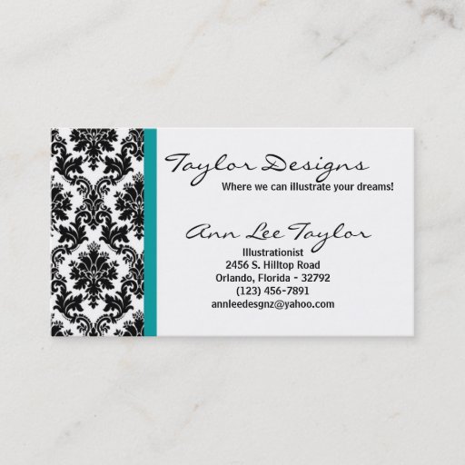 Customizable Damask and Teal Elegant Trendy Chic Business Card