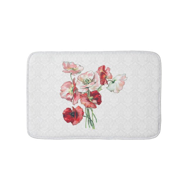 Damask And Watercolor Flowers Bath Mat (Front)