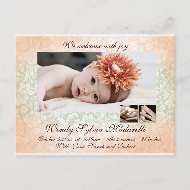 Damask Angel Birth Announcement (Front)