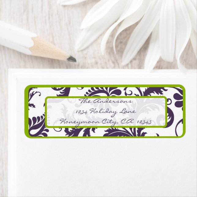 Damask Apple Green & Lapis Purple Address Label (Insitu)