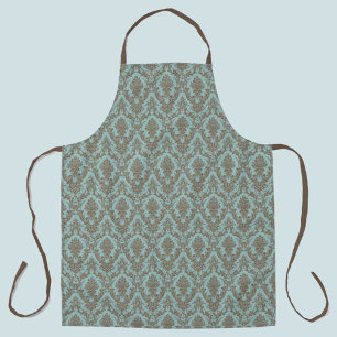 Damask Aqua and tan pattern Apron