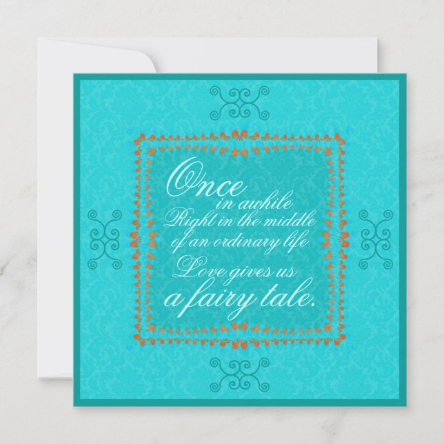 Damask Aqua Blue Romance Wedding Invitation (Front)