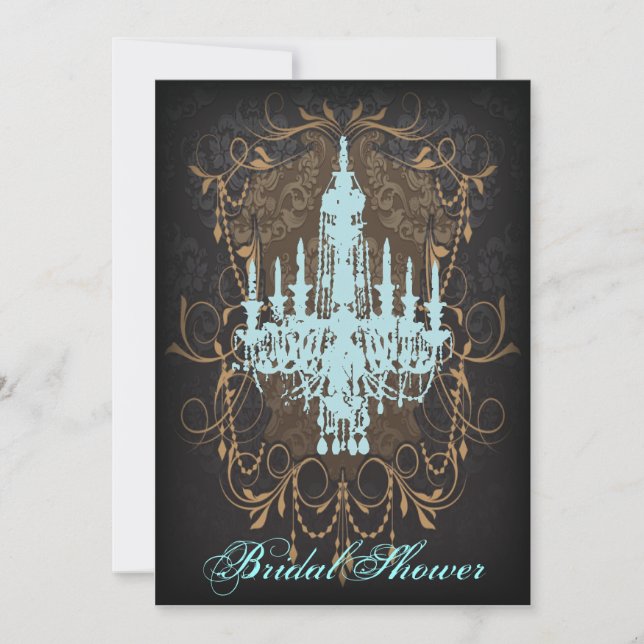 Damask Aqua Chandelier vintage Bridal Shower Invitation (Front)