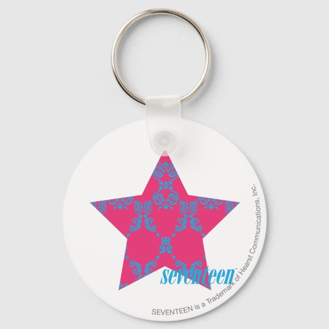 Damask Aqua-Magenta 2 Keychain (Front)