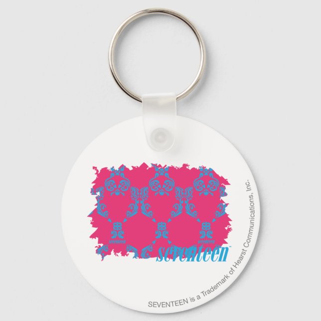 Damask Aqua-Magenta 3 Keychain (Front)