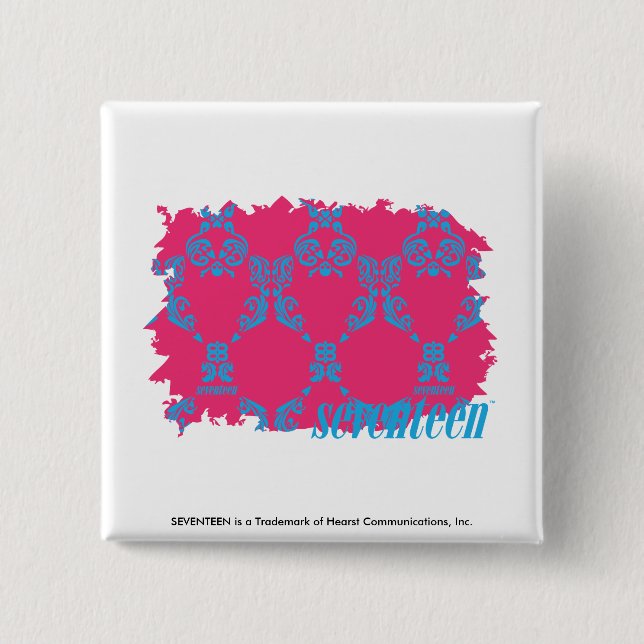 Damask Aqua-Magenta 3 Pinback Button (Front)