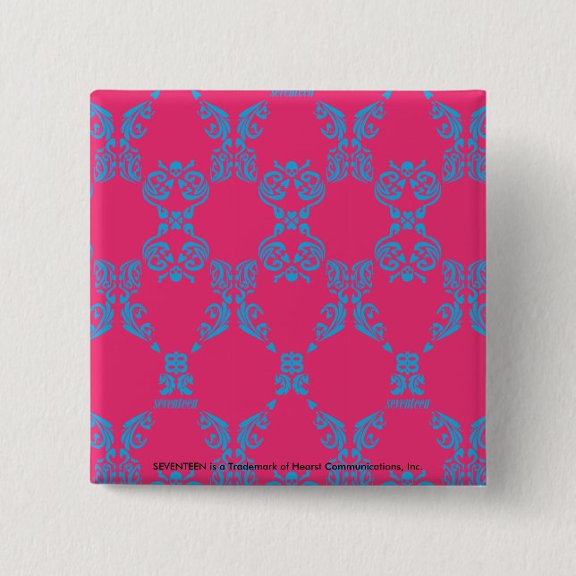 Damask Aqua-Magenta Pinback Button (Front)