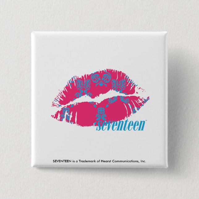 Damask Aqua-Magenta Pinback Button (Front)