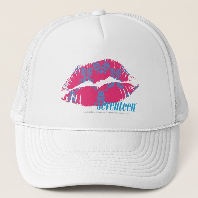 Damask Aqua-Magenta Trucker Hat (Front)