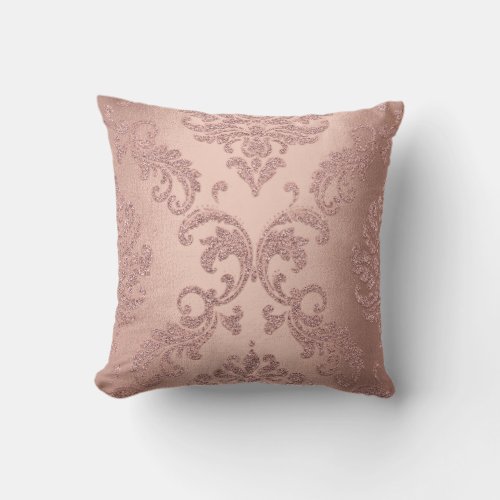 Damask Aqua Pink Blush Pastel Rose Cottage Velvet Throw Pillow