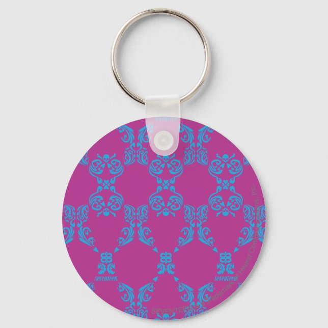 Damask Aqua-Purple Keychain (Front)