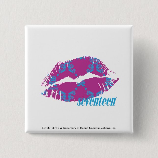 Damask Aqua-Purple Pinback Button (Front)