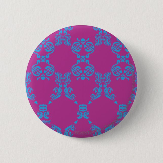 Damask Aqua-Purple Pinback Button (Front)