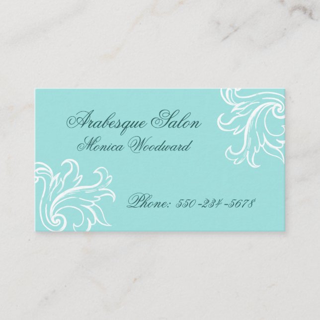 Damask Aqua, Turquoise and White Business Card (Front)