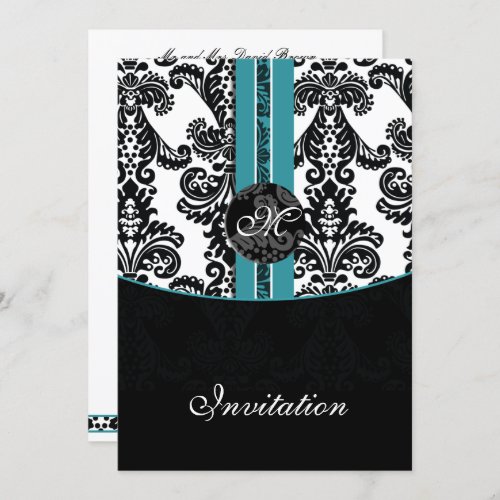 damask aqua wedding invitation