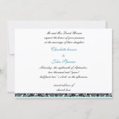 damask aqua wedding monogram invitation (Back)