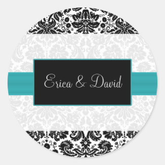 damask aqua Wedding Monogram stickers