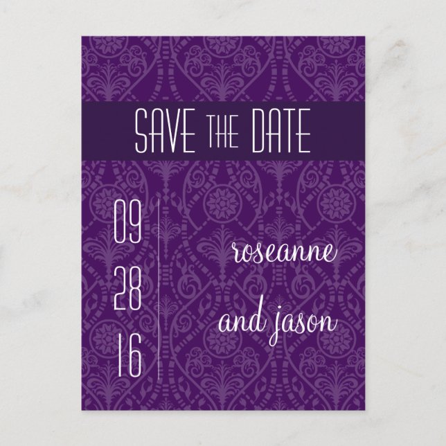 Damask Art Deco Save the Date Postcard (Front)