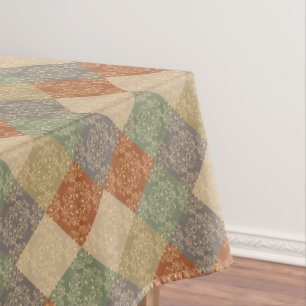 Damask Autumn Blocks Green Orange Khaki Tablecloth