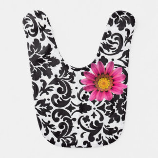 Damask Baby Bib with Flower Accent