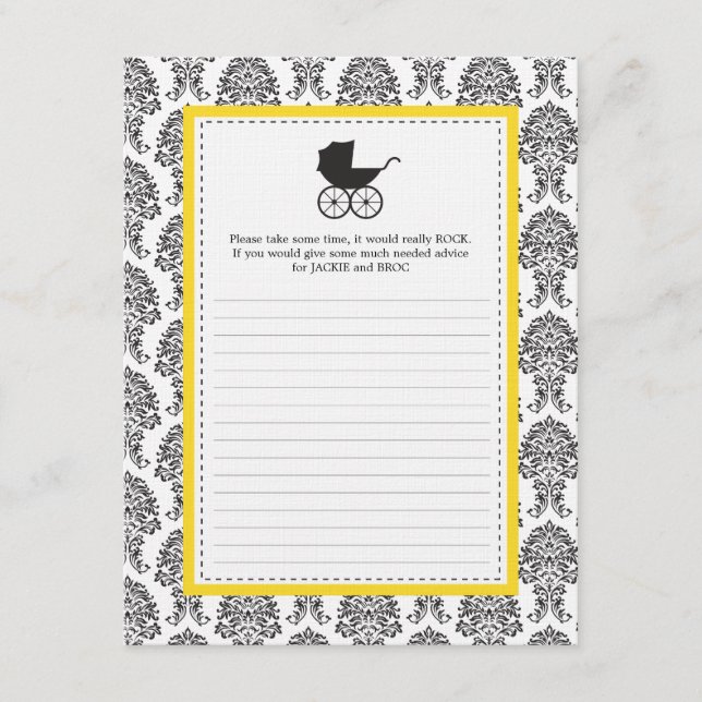 Damask Baby Carriage Baby Shower Advice Card (Front)
