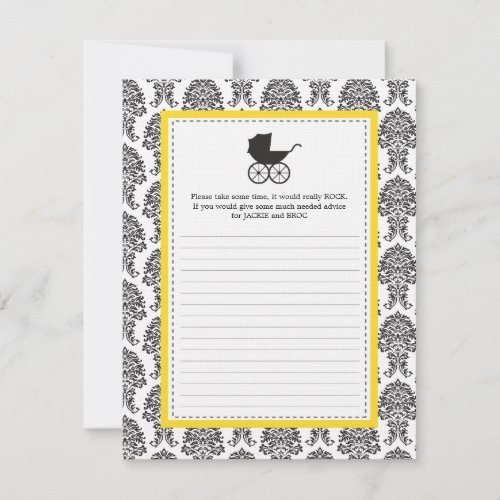 Damask Baby Carriage Baby Shower Advice Card Invite