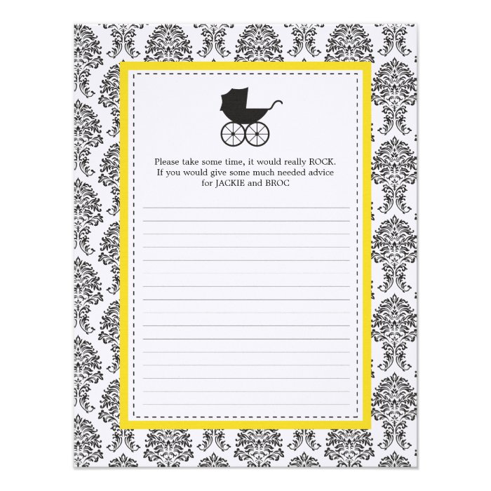 Damask Baby Carriage Baby Shower Advice Card Invite