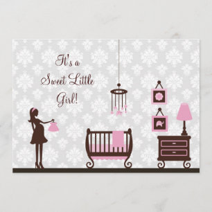 Damask Baby Shower : Girl : Invitation