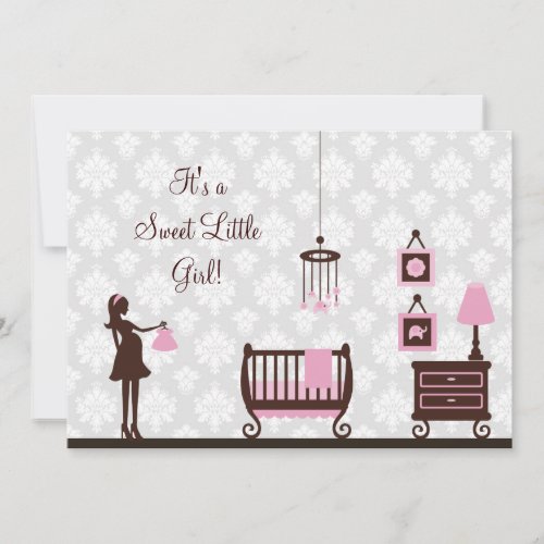 Damask Baby Shower  Girl  Invitation