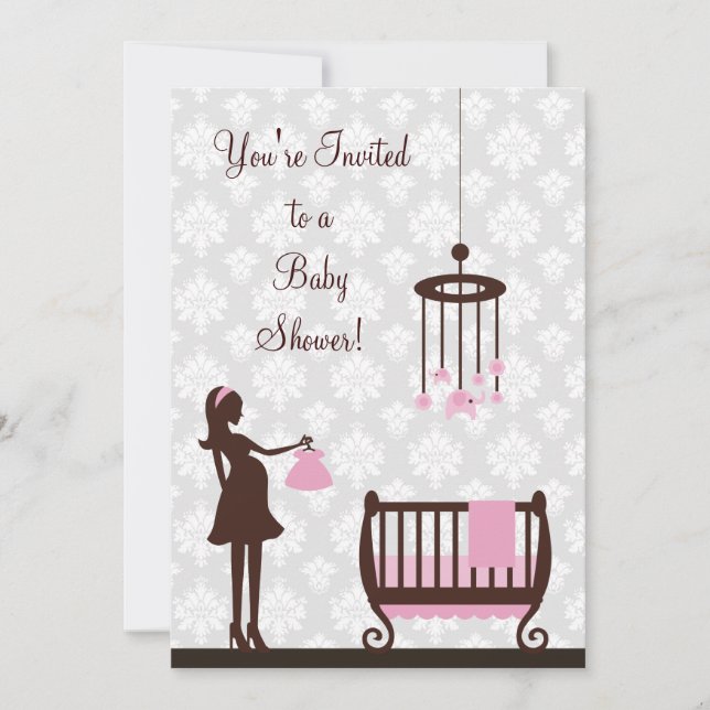 Damask Baby Shower : Girl : Invitation (Front)