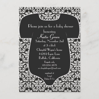 Damask Baby Shower Invitation - Black