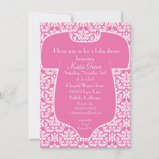 Damask Baby Shower Invitation - Pink (Front)