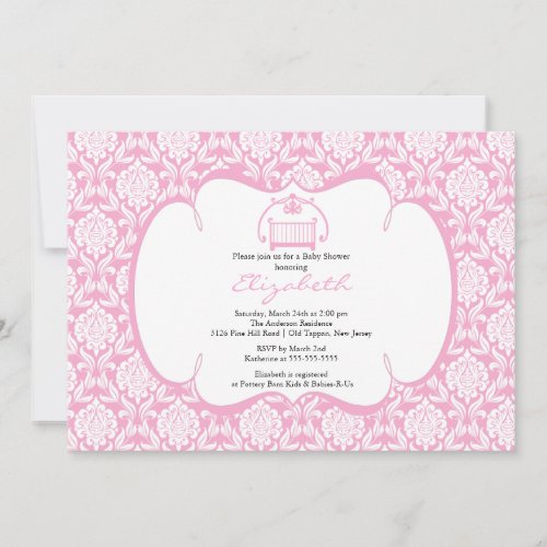 Damask Baby Shower Invitation Pink Crib Girl