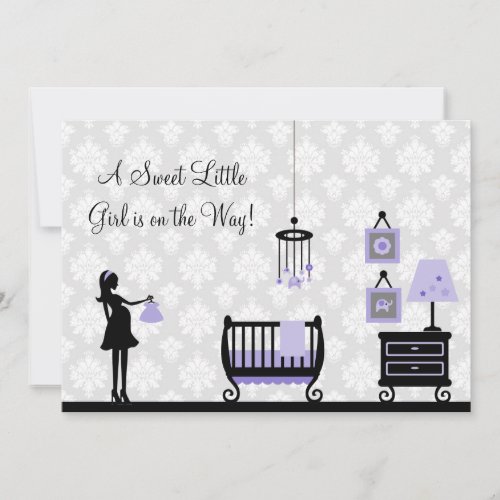 Damask Baby Shower  Purple  Invitation