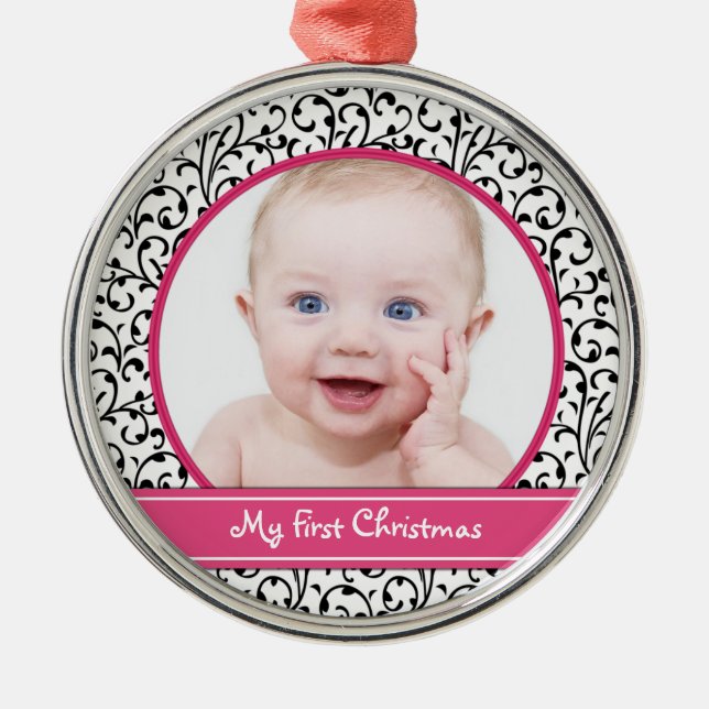 Damask Baby's First Christmas Ornament (Front)