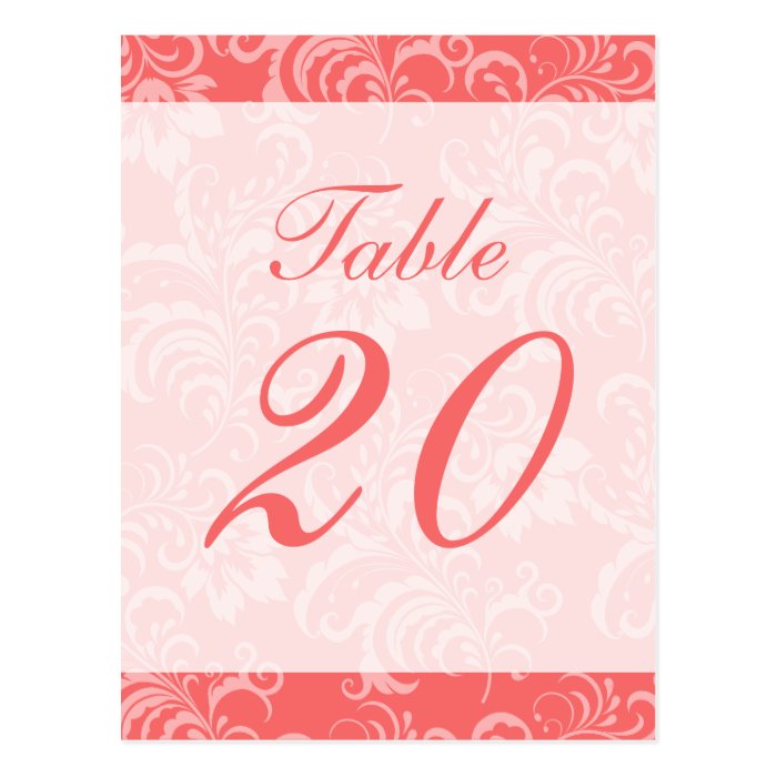 Damask Background Table Number (Coral / White) Postcard