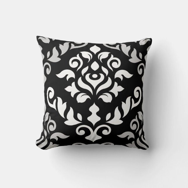 Damask Baroque Design Monochrome Throw Pillow (Front)
